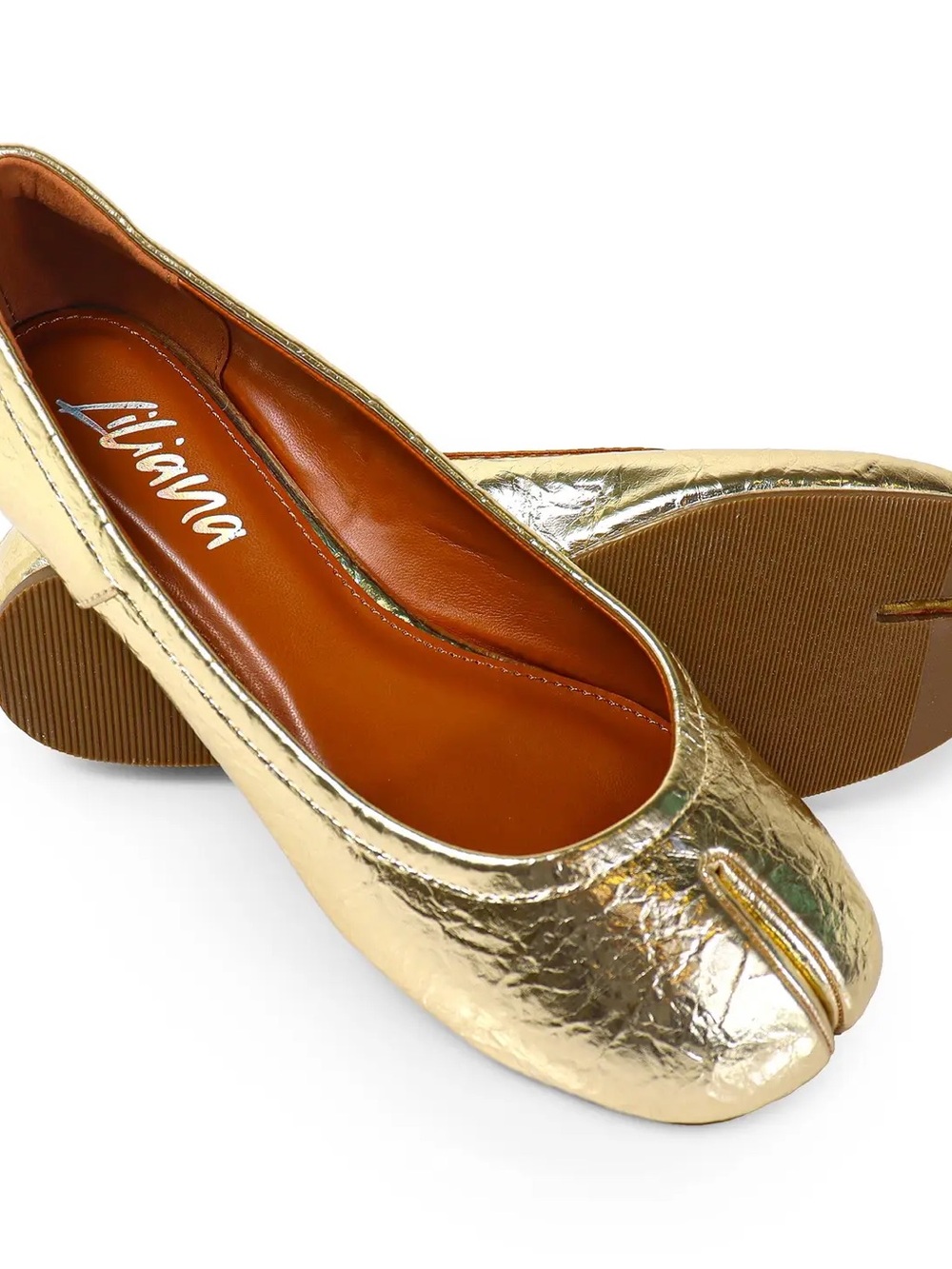 Gold Split Toe Ballet Flats | Tabi Inspired Metallic Avant Garde Shoes - Picture 5 of 6